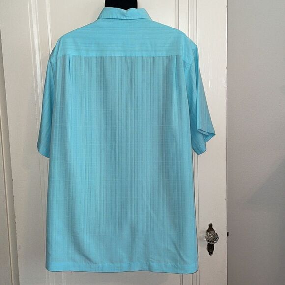 Roundtree & Yorke aqua blue modal/polyester short sleeve shirt - Picture 8 of 10